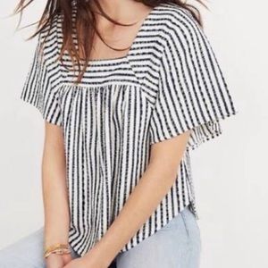 NWT LUCKY BRAND Striped Square Neck Smocked Top Large